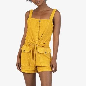 Kut From The Kloth Saima Linen Blend Tie Waist Shortall‎ Romper Mustard Small
